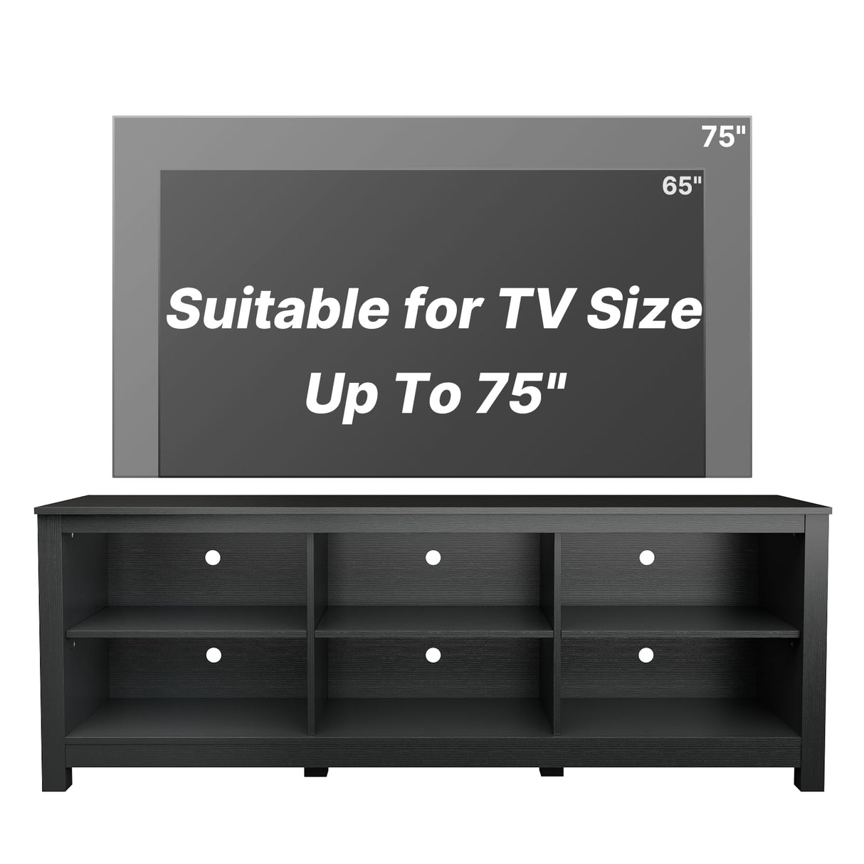 BVIUNTWO Black TV Stand for TVs up to 70 Inch,Entertainment Center for 65+ inch TV Console Table with 6 Storage Cubby, Classic Television Stands for Living Room Bedroom, 65 Inch BVIUNTWO