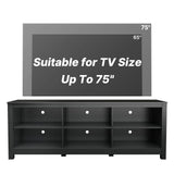 BVIUNTWO Black TV Stand for TVs up to 70 Inch,Entertainment Center for 65+ inch TV Console Table with 6 Storage Cubby, Classic Television Stands for Living Room Bedroom, 65 Inch BVIUNTWO