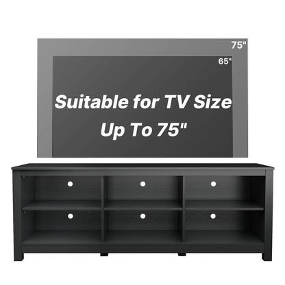 BVIUNTWO Black TV Stand for TVs up to 70 Inch,Entertainment Center for 65+ inch TV Console Table with 6 Storage Cubby, Classic Television Stands for Living Room Bedroom, 65 Inch