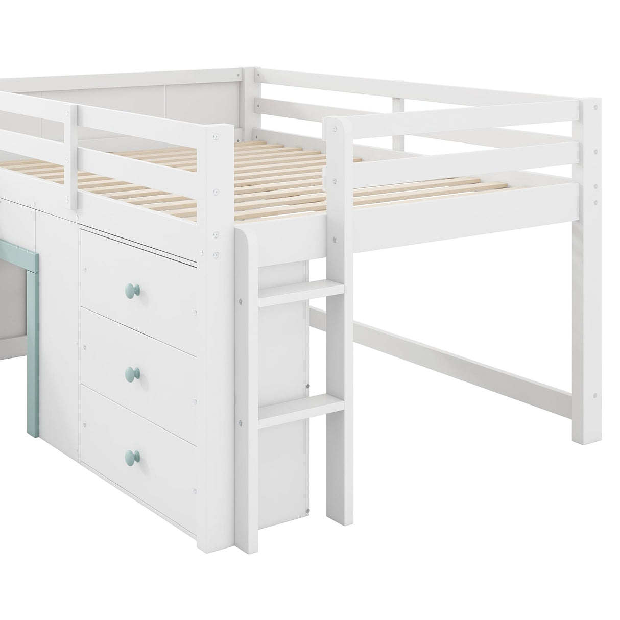 Bellemave Full Size Low loft Bed for Kids,Wood Modern Farmhouse Full Loft Bed with Slide and Drawer Storage, No Box Spring Needed, White Bellemave