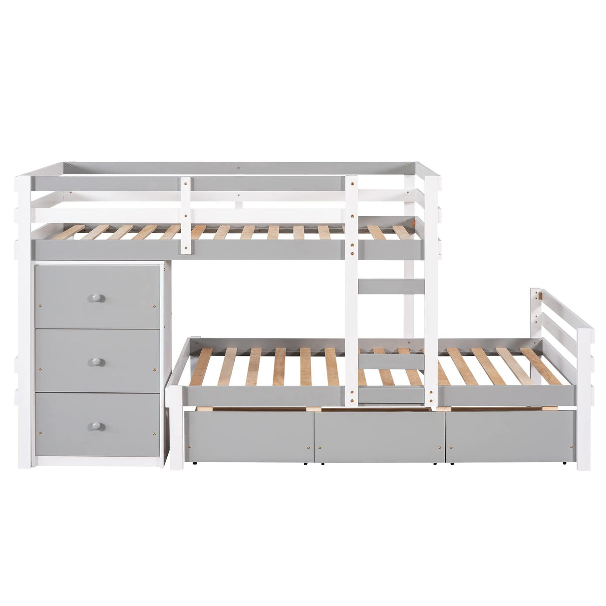 Bunk Bed Twin Over Twin with 6 Storage Drawers, Solid Wood Bunk Beds with Guardrails and Ladders for Kids Boys Girls Teens, No Box Spring Needed (Twin Over Twin Bunk Beds, Gray) Harper & Bright Designs