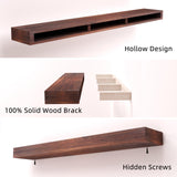 SAUMONIERES Fireplace Mantel Shelves 60 Inch Solid Wood Wall Mounted Long Floating Shelf Hollow, Brown SAUMONIERES