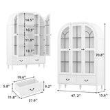 70.8'' Tall Arched Kitchen Pantry Cabinet, Large Farmhouse Storage Cabinet with Glass Doors, Display Case, Wood Bookshelf with 2 Drawers & Adjustable Shelves, Kitchen Pantry for Living Room, White LIVAUVEAD
