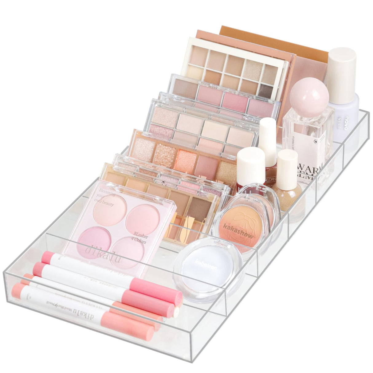 ZEXALOR Clear Drawer Organizer, 6 Sections Eyeglass Sunglasses Organizer Holder, Drawer Dividers Office Desk Tray Bathroom Makeup Jewelry Trays (14×7×1.2") ZEXALOR