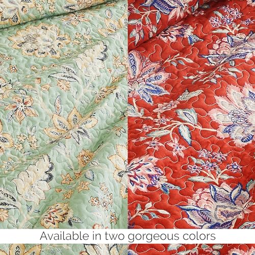 Southshore Fine Living, Inc. Oversized King Quilt Bedding Set, Jacobean Willow Floral Quilt Set with 2 Matching Pillow Shams, Lightweight California King Bed Spread, Soft Microfiber Fabric, Red Southshore Fine Living, Inc.