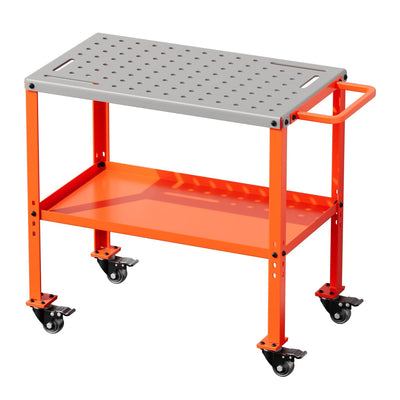 Movable Welding Table,36"x18"Welding Tool Car,Movable Welding Workbench Table,Easy Setup Portable Workbench,Heavy-Duty Load Capacity,with Tool Slots and Fixture Holes,Tool Tray