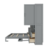 Harper & Bright Designs Queen Size Murphy Bed, Wooden Queen Wall Bed with Closet, Drawers and Shelves, Gray Harper & Bright Designs