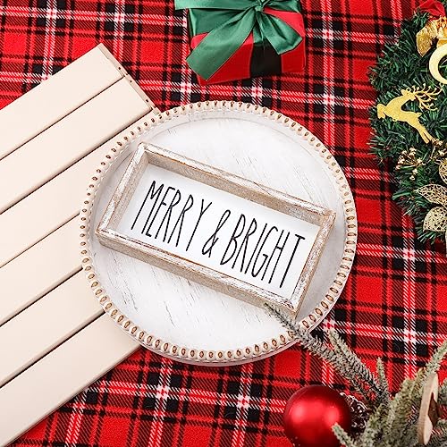 FESTWIND Farmhouse Christmas Decor, Merry and Bright Block Sign for Shelf, Mantel, Farmhouse Christmas Decorations for Home, Embossed Metal With Wood Frame FESTWIND