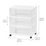IRIS USA Plastic Drawer Storage Organizer Rolling Cart, with Wheels Casters, 3-Drawers, for Classroom Art Craft Supplies Dresser Closet Bathroom Dorm Bedroom Laundry Room, Wide, White/Clear IRIS