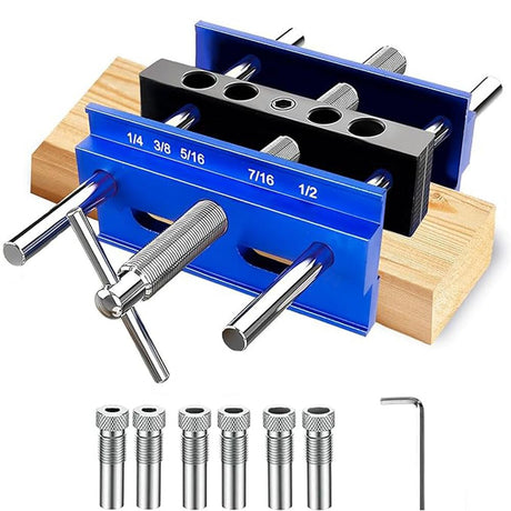 CIFUPUQU Self Centering Dowel Jig Kit,Adjustable Width Dowel Jig for Straight Holes with Elongated Jaws and Extra Wide Clamp,Biscuit Joiner Set with 6 Drill Guide Bushings CIFUPUQU