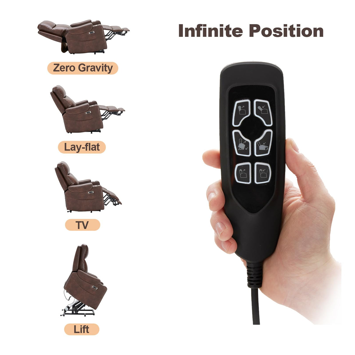 Eiayeebil Triple Motor Power Lift Recliner Chair with Adjustable Lumbar Support, Lay Flat Recliner for Elderly, Breathable Brown Leather Recliner, Lift Chair Massage & Heating, USB Ports, Cup Holders Eiayeebil