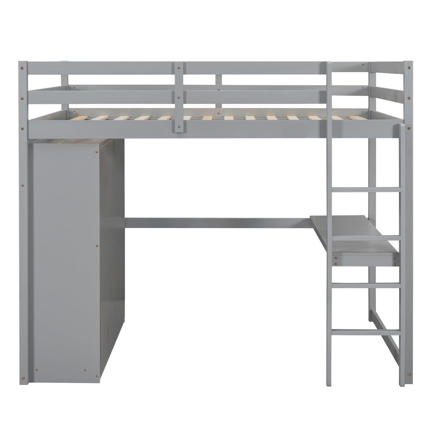 Harper & Bright Designs Full Size Grey Loft Bed with Wardrobe, Desk, and Storage Solutions - WoodArtSupply