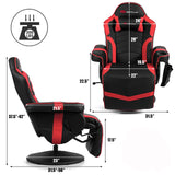 POWERSTONE Gaming Recliner Massage Gaming Chair with Footrest Ergonomic PU Leather Single Sofa with Cup Holder Headrest and Side Pouch, Adjustable Living Room Chair Seating, Red POWERSTONE