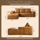 114" Boneless Couches for Living Room, Brown Faux Leather Cloud Sectional Couches with Chaise, Deep Seat L Shaped Modular Sofa, No Assembly Required Sofas in a Box (Left,Faux Leather,Brown) weaxty W