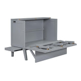 Jintop Murphy Bed Full Szie,Cabinet Hideaway with USB Port and Removable Shelves,Wall Bed W/ 2 Movable Desks,can be Folded,Platform Bedframe for Kids Bedroom,Student Dorms,Gray Jintop