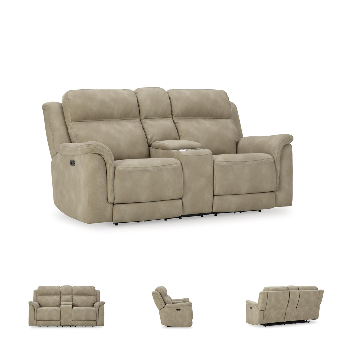 Signature Design by Ashley Next-Gen DuraPella Power Reclining Loveseat with Center Console and Adjustable Headrest, Beige Signature Design by Ashley
