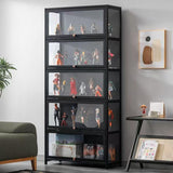 qeknxks Display Cabinet with Acrylic Doors, 5-Tier Bamboo Curio Display Cabinet, Display Cases for Figurine, Toy Organizers Rack & Display Shelf, Kids Bookcase for Home Office, Playroom, Living Room qeknxks