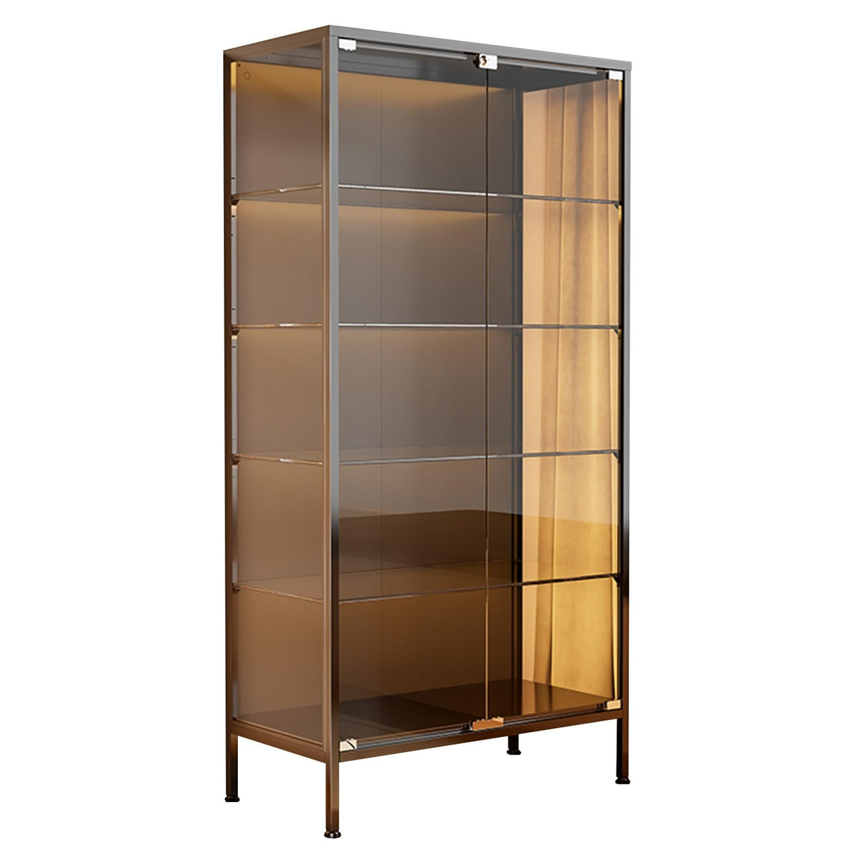 Zkfpet 63" Glass Display Cabinet with LED Lights, Metal Curio Cabinet with Dual Doors, Adjustable Shelves, Assemble Required(Black,60cm/23.6in) Zkfpet