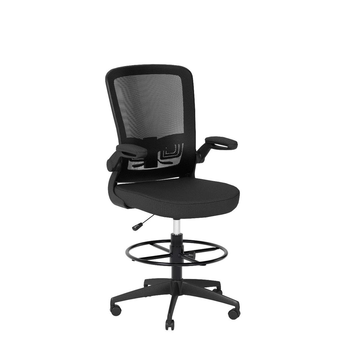 POWERSTONE Drafting Chair, Ergonomic Tall Office Chair Stool Standing Desk Chair with High Back and Flip-up Armrests Adjustable Rolling Workbench Stool with Footrest (Black 1 pcs) POWERSTONE