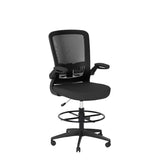 POWERSTONE Drafting Chair, Ergonomic Tall Office Chair Stool Standing Desk Chair with High Back and Flip-up Armrests Adjustable Rolling Workbench Stool with Footrest (Black 1 pcs) POWERSTONE