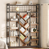RALGEND Triple 7-Tier Bookshelf, Industrial Large Bookcase with 20 Open Display Shelves, Modern Tree Bookcase with Metal Frame and Hanging Function for Living Room, Home Office, Rustic Brown and Black RALGEND