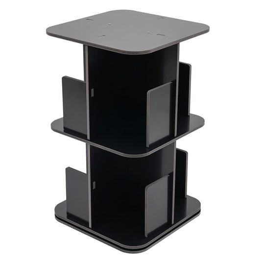 Wingderlier 2-Tier 360° Rotating Black Bookshelf - Space-Saving Stackable Storage Solution - WoodArtSupply