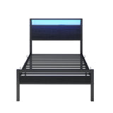 BOFENG Black Twin Bed Frame with Wood Headboard Storage,USB Charging Station/LED Lights,Metal Single Platform Bed Frame Twin Size No Box Spring Needed,Heavy Duty Metal Slats,Mattress Base,Noise Free BOFENG