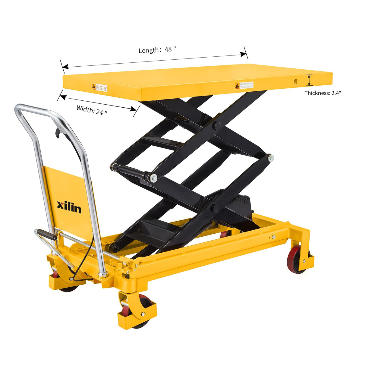 Xilin Hydraulic Lift Table Cart, Hand Lift Platform 1760 lbs Capacity 59" Lifting Manual Double Scissor Cart with 4 Wheels, for Material Handling and Transportation Xilin