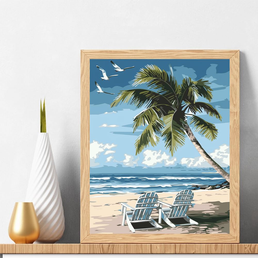 Natuyalo Paint by Numbers Kit for Adults - Beach DIY Adult Paint by Number Kits Seascape Acrylic Canvas Painting for Adults Beginners Kids Art Crafts Without Frame, 16x20 Inch Natuyalo
