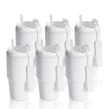 PYD Life 6 Pack Sublimation Tumblers 20 OZ White Blanks with Lid and Plastic Straw Portable String,Stainless Steel Coffee Cups for Tumbler Heat Press Sublimation Oven Printing PYD Life