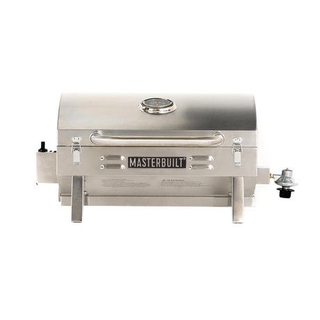 Masterbuilt Portable Propane Gas Grill with Folding Legs, Chrome-Coated Warming Rack and 288 Cooking Square Inches in Stainless Steel, Model MB20030819 Masterbuilt