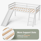 TOLEAD Low Loft Bed with Slide, Wood Twin Loft Bed Frame with Climbing Ladder & Storage Space for Kids Toddler (White) TOLEAD