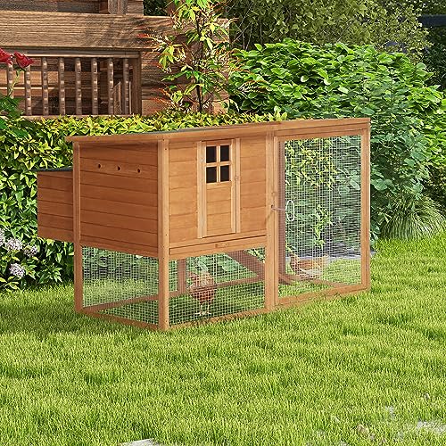 PawHut 64" Large Wooden Chicken Coop Kit With Outdoor Run And Nesting Box PawHut