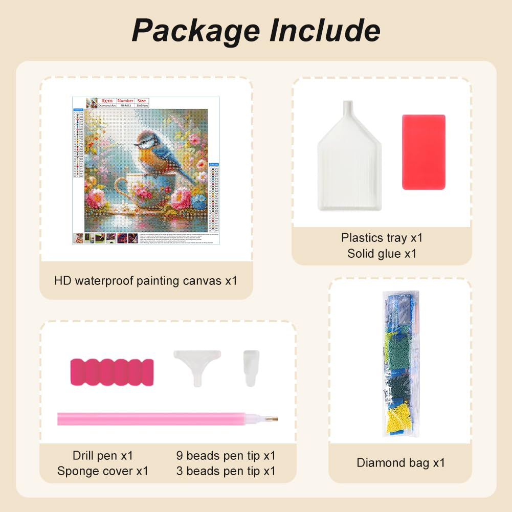 FHBUBPUP 5D Bird Diamond Painting Kits for Adults, Flowers Diamond Art Kits for Beginners, DIY Full Drill Round Diamond Dot Gem Art, Craft Gift Suitable for Home Wall Decoration 12×12Inch FHBUBPUP