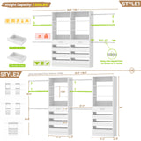 Aheaplus Closet System, 6-15Ft Closet Organizer with 8 Wooden Drawers, Wood Closet Organizer System with Tower, Walk-in Closet Organizer Wardrobe Clothes Rack with 4 Hanging Rods, Garment Rack, White Aheaplus