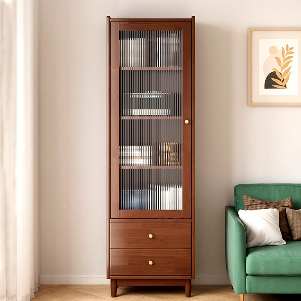 NELYE 4-Tier Dark Walnut Wooden Bookcase with Adjustable Shelves and Double Drawers - WoodArtSupply