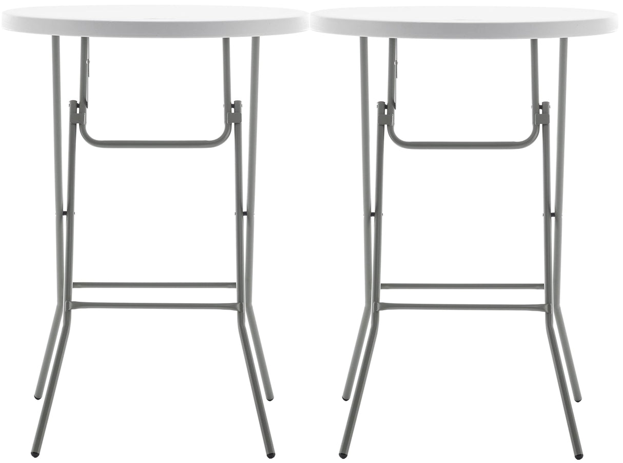 BTEXPERT 32" Round 43" Bar Height White Granite Plastic Folding Table Portable Commercial Table Banquet Card Coffee Dining Table for Wedding Party Event Home Kitchen Outdoor Set of 2 BTEXPERT
