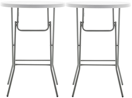 BTEXPERT 32" Round 43" Bar Height White Granite Plastic Folding Table Portable Commercial Table Banquet Card Coffee Dining Table for Wedding Party Event Home Kitchen Outdoor Set of 2 BTEXPERT
