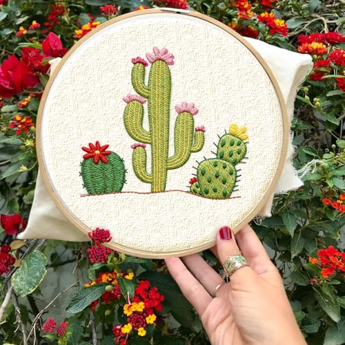 INFUNLY 4 Pack Tropical Plants Embroidery Kit for Beginners Adults Cactus Embroidery Starter Kit Punch Needle Embroidery Kits Palm Leaf Cross Stitch Kits with Patterns Instructions for DIY