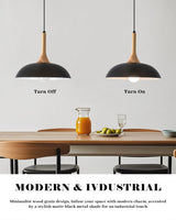 GUIHUALOVE Black Pendant Lights Kitchen Island,2 Pack Modern Pendant Light with Wood Cap, 13.8 inch Dome Pendant Light for Kitchen, Dining Room, Living Room GUIHUALOVE
