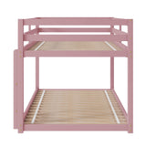 CNANXU Twin Low Bunk Bed,Twin Loft Bed with Ladder for Boys and Girls, Wood Loft Bed Twin Over Twin Bunk Bed Frame with Full Length Guardrail Multifunctional Design,Wooden Slat Support (Pink) CNANXU