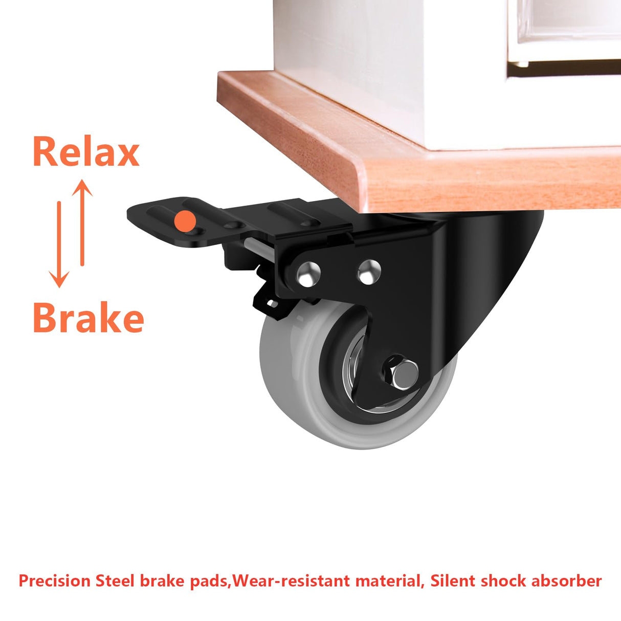 2 Inch Wheel Casters,Set of 4 Heavy-Duty Industrial Caster Wheels with Brake PU No Noise Wheels with Double Locking and Double Ball Bearing Swivel Locking Casters for Furniture, Plate Castors Grey JIN FU TOU