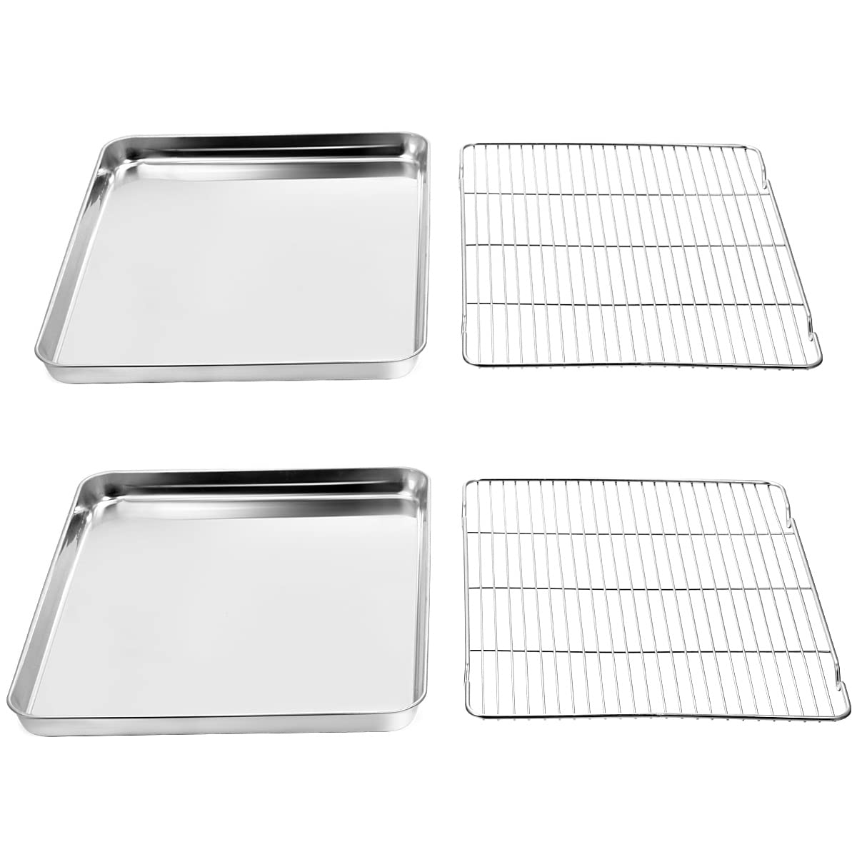 Wildone Baking Sheet & Rack Set [2 Sheets + 2 Racks], Stainless Steel Cookie Pan with Cooling Rack, Size 16 x 12 x 1 Inch, Non Toxic & Heavy Duty & Easy Clean Wildone