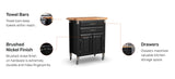 Home Styles Black Dolly Madison Prep and Serve Kitchen Cart with Natural Top, Locking Casters, Two Drawers, Two Storage Cabinets homestyles
