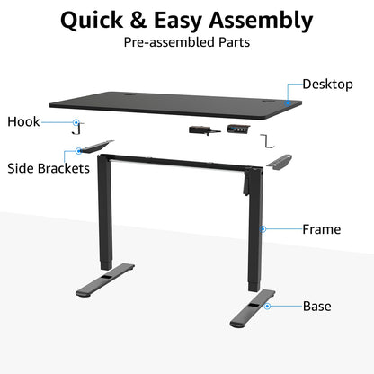 MOUNTUP Height Adjustable Electric Standing Desk Whole-Piece, 48 x 24 Inches Quick Assembly Sit Stand Desk, Stand Up Desk with Memory Controller, - WoodArtSupply