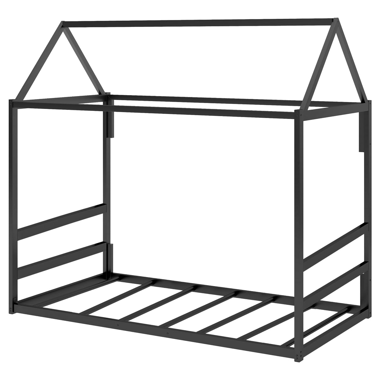 Kuurfuurdo Twin House Bed with Canopy, Montessori Floor Bed Frame Metal Platform Tent Bed for Bedroom Playroom, Black kuurfuurdo