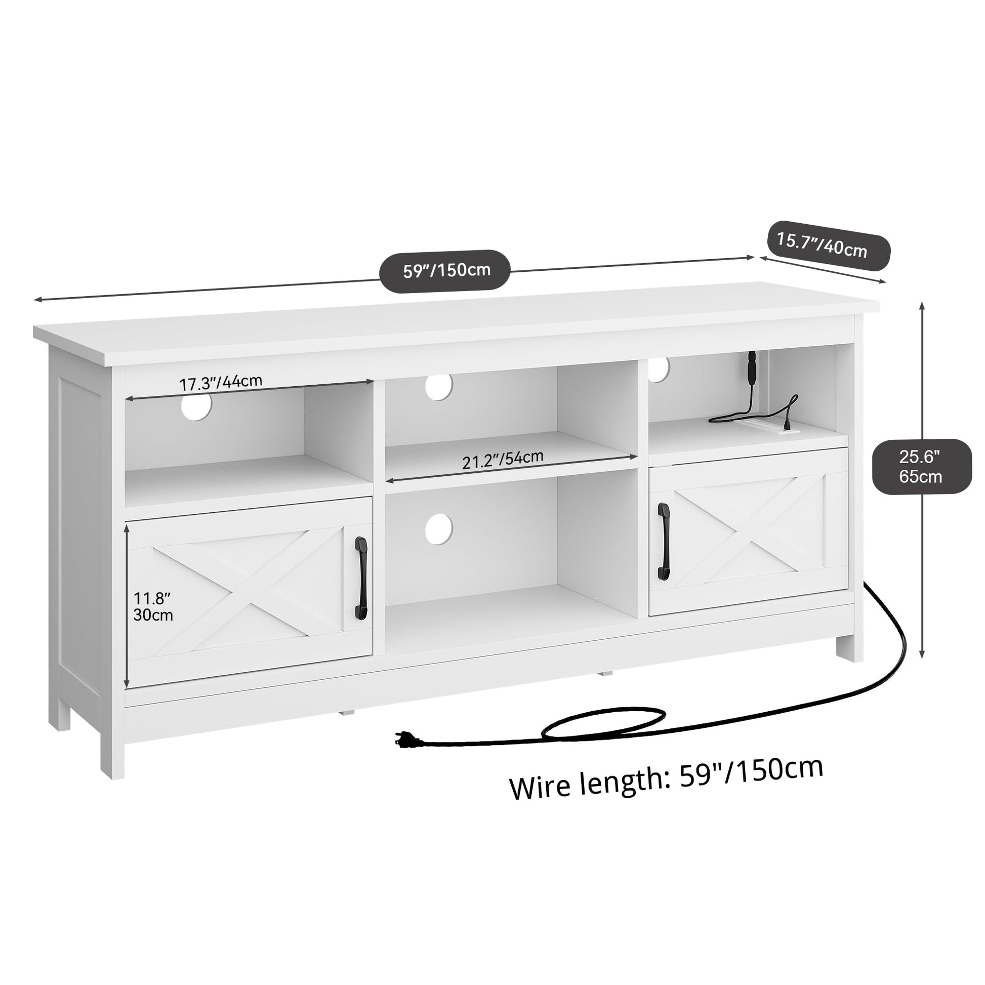 YITAHOME Farmhouse TV Stand with Power Outlet, LED Light Entertainment Center for TVs up to 65 Inch, TV Cabinet with Storage, Rustic Media Console for Living Room, 59" White - WoodArtSupply