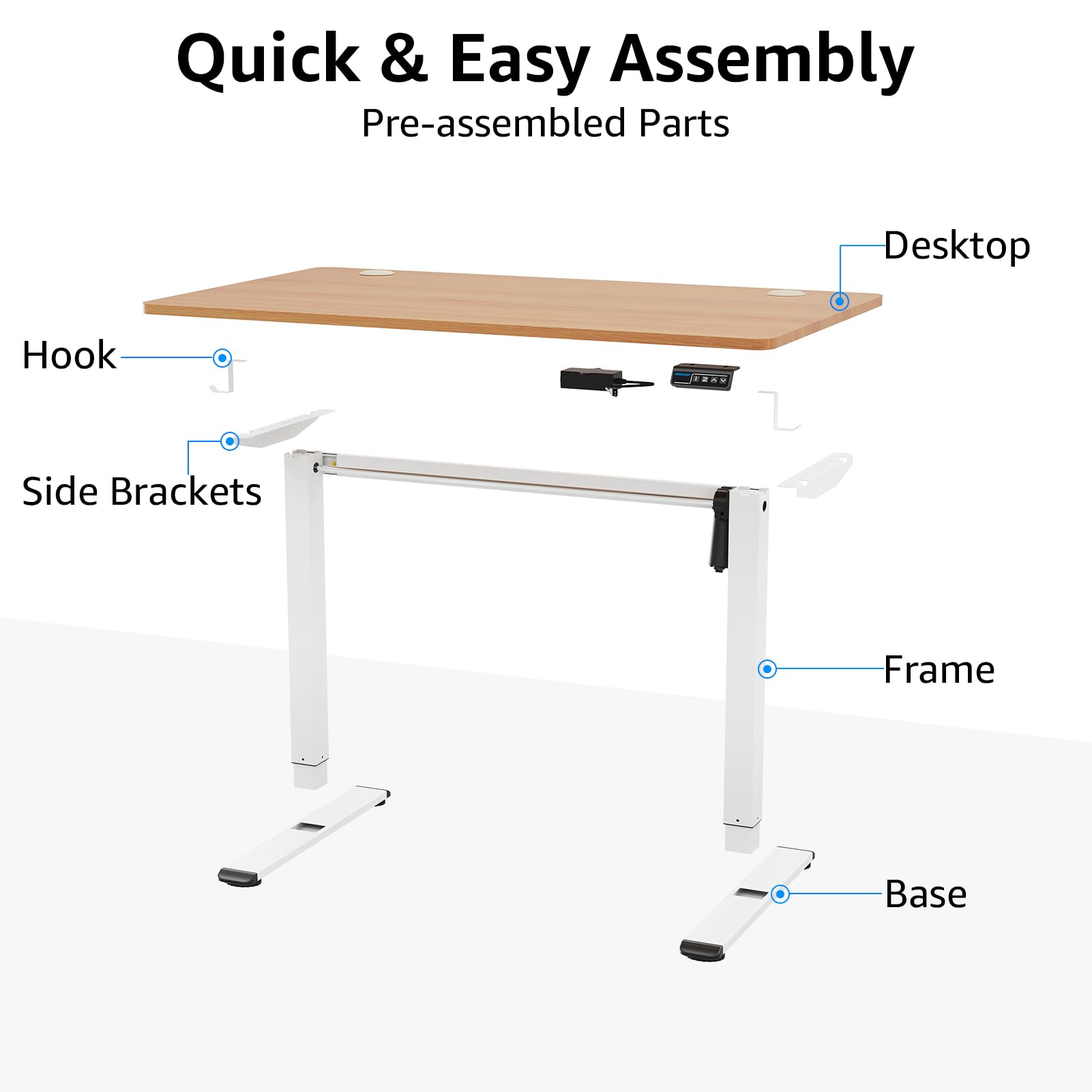 MOUNTUP Height Adjustable Electric Standing Desk Whole-Piece, 48 x 24 Inches Quick Assembly Sit Stand Desk, Stand Up Desk with Memory Controller, Ergonomic Desk, Oak - WoodArtSupply