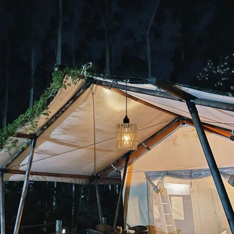 3 Pack Outdoor Chandelier Pendant Light for Gazebo Battery Operated Boho Hanging Lamp Bamboo Handmade Rattan Decorative Lights LED Lantern Bulb Powered by 4*AA Batteries for Porch Patio Backyard Decor YIKEGE LICHT