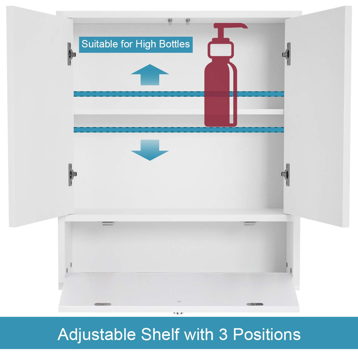 Elegant White Wall-Mounted Bathroom Mirror Cabinet with Adjustable Shelves Tangkula